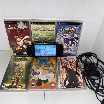 SONY PSP-2001 Black Console Bundle W/ Charger, New Battery, 6 Games - Tested!