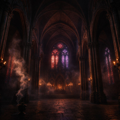 Gothic cathedral with stained glass light (P115)