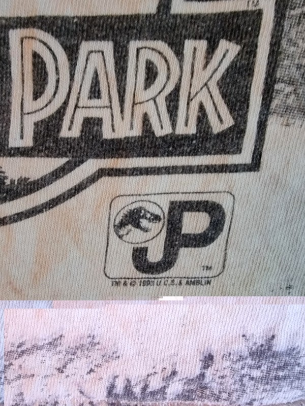 VINTAGE Jurassic Park Shirt Mens Large White Hanes T Rex All Over Graphic 1993