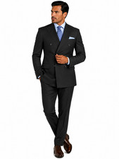 Black VINCI Solid Color Double Breasted Classic Fit Men Suit Elastic Waist