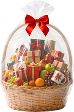 NPLUX Cellophane Wrap for Gift Baskets Bags 10 Pack Large Clear Plastic Gift Bag