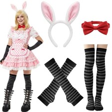 Halloween Fox Cosplay Costume Accessories Set, Plush Fox Ears Headband, Red Bow