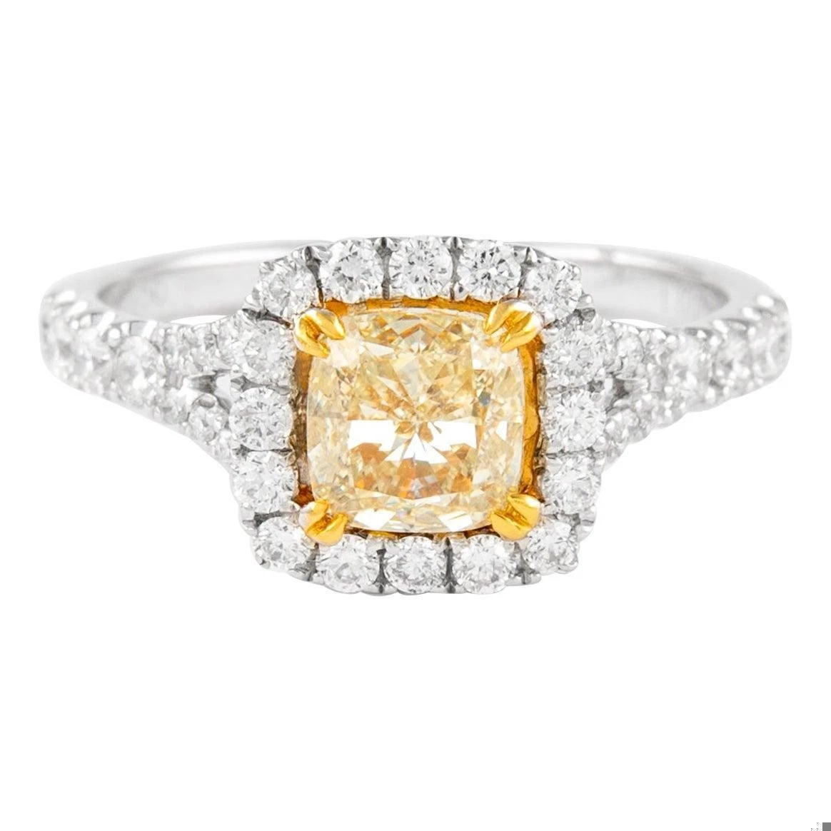 Alexander Beverly Hills 2.13ctt Fancy Yellow Cushion Diamond with Halo Ring 18k