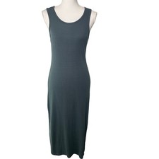 Quince gray blue sleeveless ribbed lined lyocell maxi tank sundress size M 