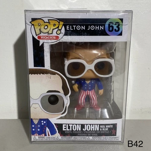 Funko Pop! Rocks #63 ELTON JOHN Red White Blue VAULTED 2017 + Protector