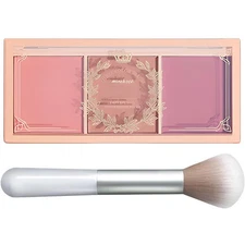 3 Color Matte Pink Blush Palette with Brush Long Lasting Cheek Makeup Light a...