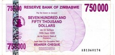 Zimbabwe 750,000 Dollars 2007 Used AB1360174