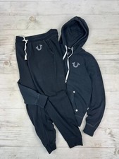 True Religion Classic Logo Tracksuit Zip Up Hoodie And Pants Men Size S Black