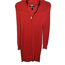 Lauren Ralph Lauren Mock Neck Quarter Zip Long Sweater Dress Red Size PS