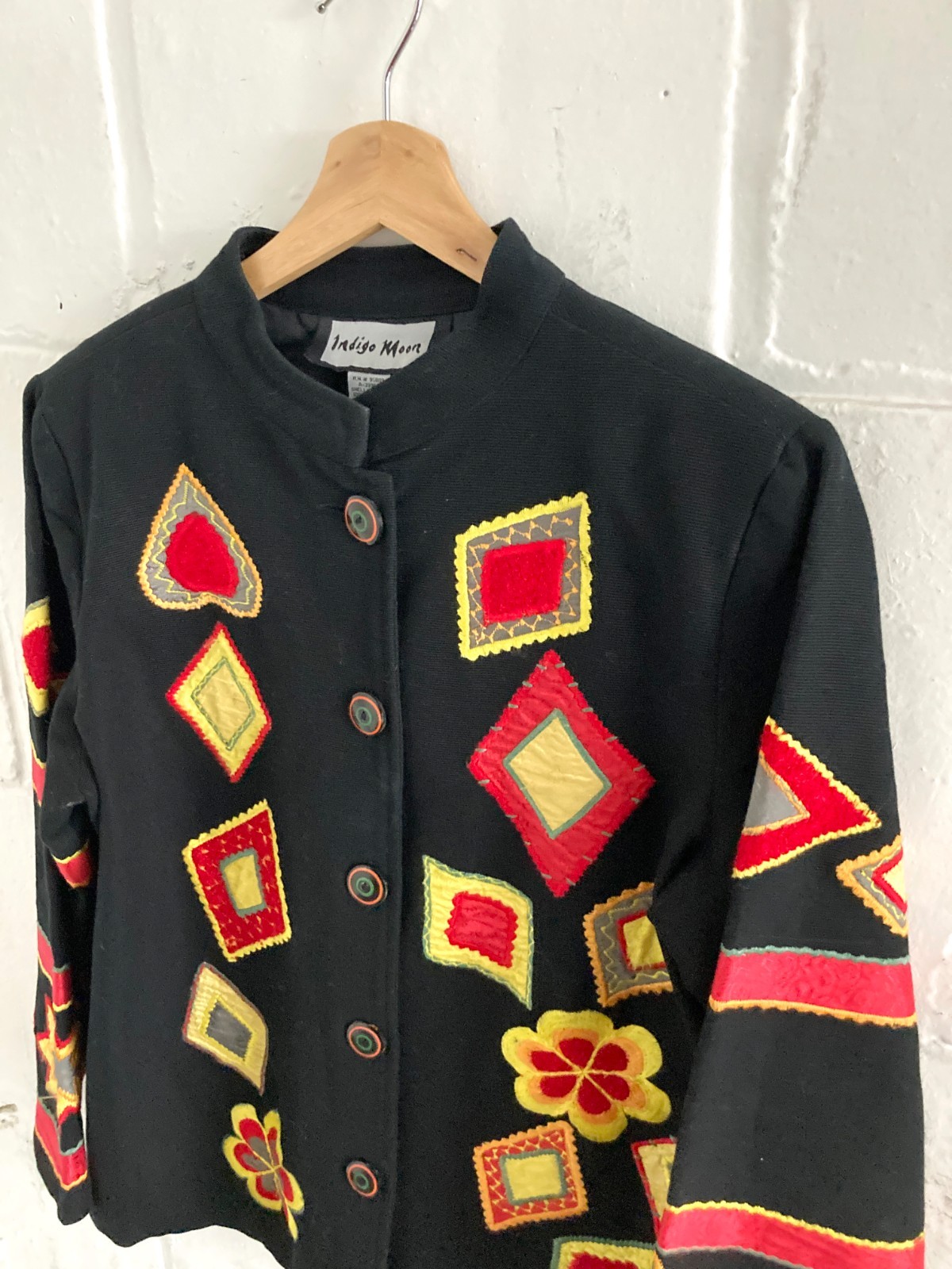 Indigo Moon Embroidered & Patchwork Jacket Black … - image 5