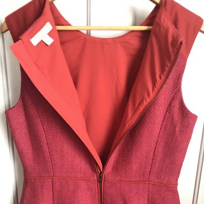 Banana Republic Wool Blend Pink  Red Herringbone Weave Fully Lined Zip Up Dress