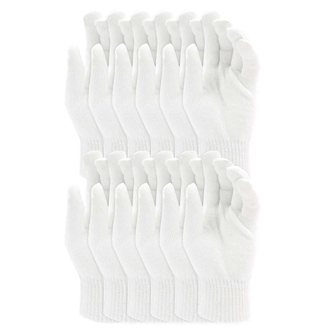Men's Assorted Solid White Magic Warm Winter Knitted Stretch Gloves Pack of 12