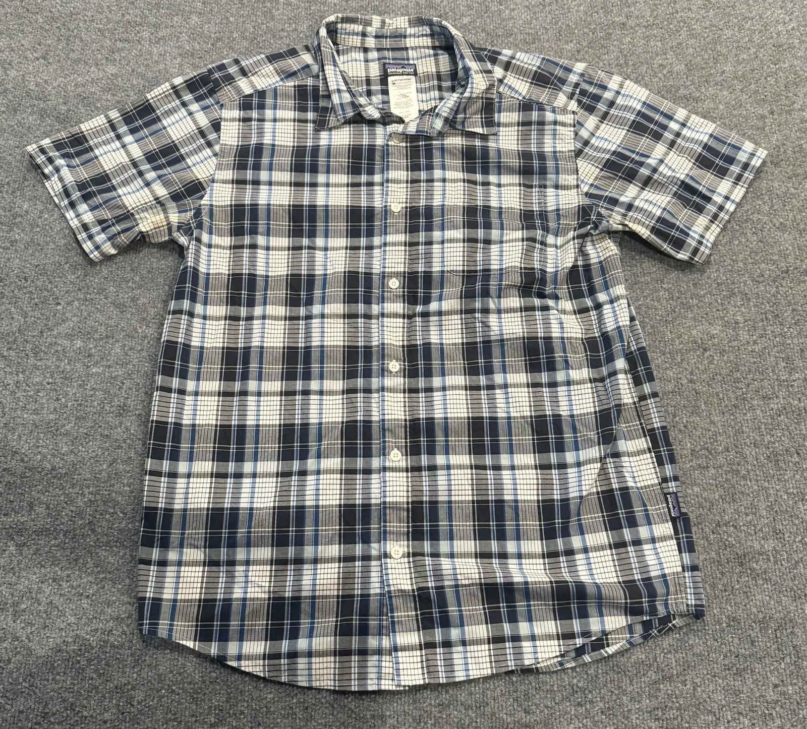 Patagonia Shirt Mens L Blue Plaid Short Sleeve Go To Organic Outdoor Hiking 42