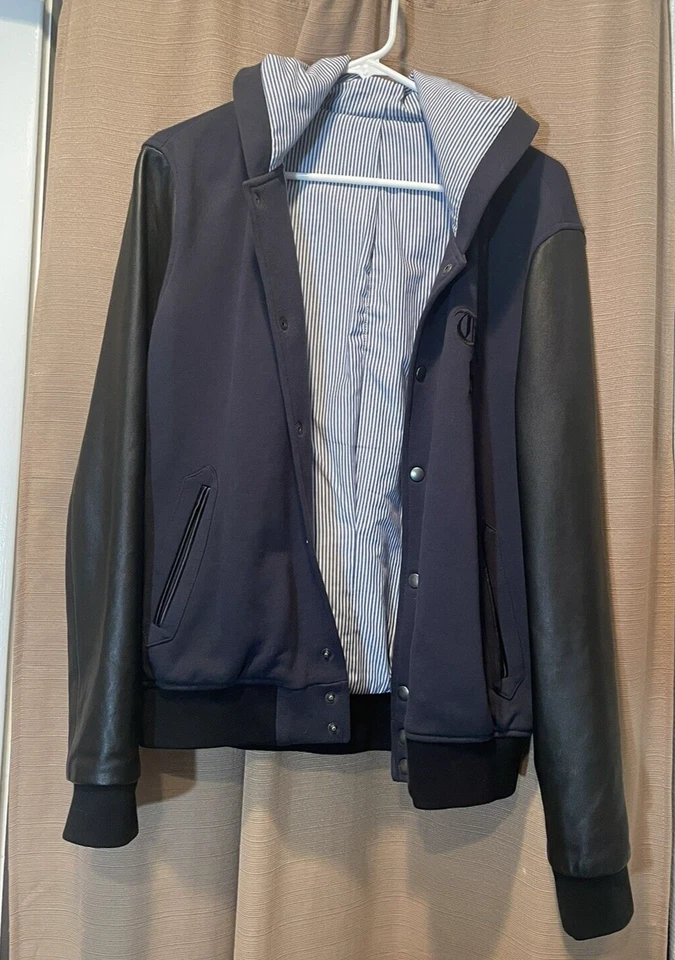 Kooples Jacket Hooded w Lambskin Sleeves Navy French Printemps Men’s Preppy M - Image 3 of 4