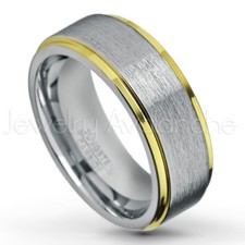 2-Tone Tungsten Wedding Band - Mens Tungsten Carbide Ring Brushed Comfort Fit