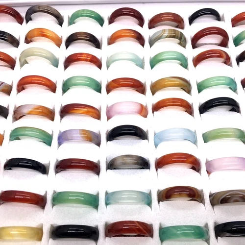 100PCs Women's Fashion Rings Colorful Agate Jewelry Band Wholesale Lot Mix Color - Picture 5 of 8