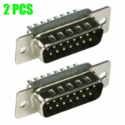 2 Pcs Pack DB15 15 Pin Male D-SUB Solder Cup Connector Adapter Plug Assembly