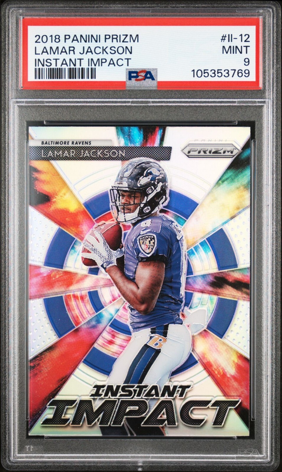 2018 Prizm Instant Impact #II-12 Lamar Jackson RC – PSA 9 Rookie Heat!