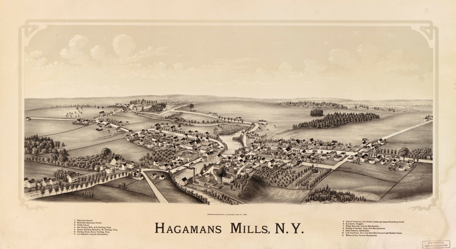 14" x 24" 1890 Hagaman New York, Bird's Eye Map Hagamans Mills eBay