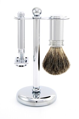 Edwin Jagger 3 Piece DE Shaving Set, Razor, Stand & Brush