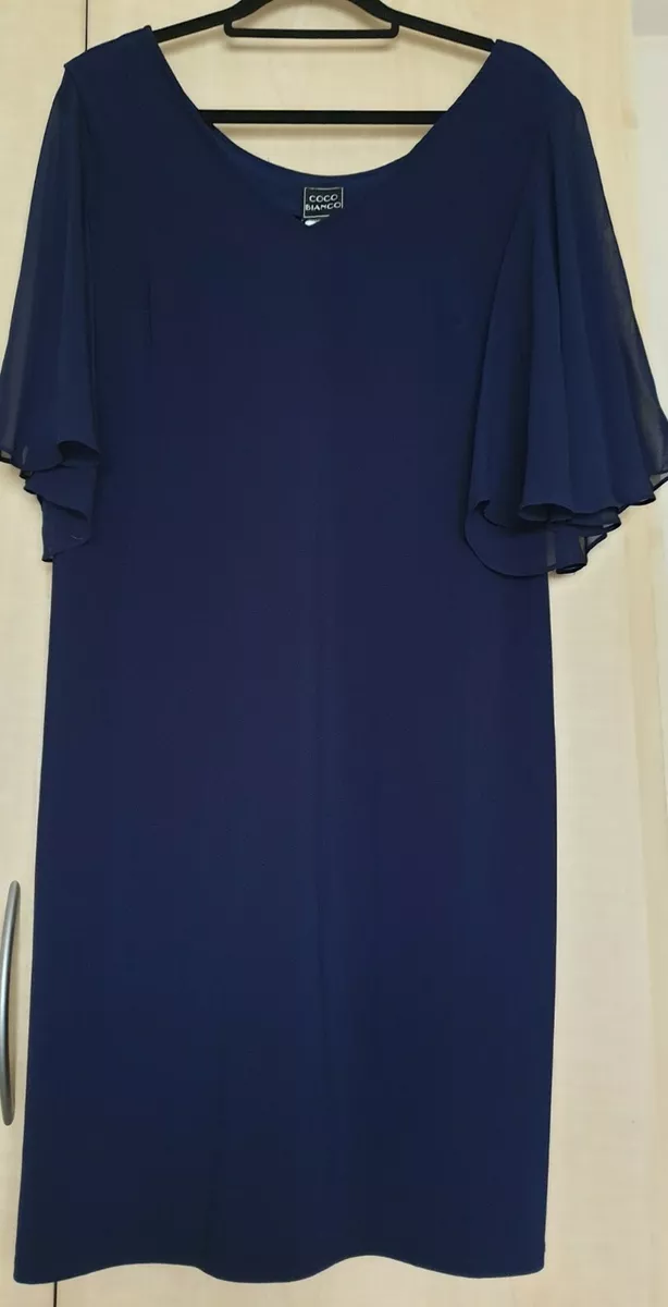 Coco Bianco Navy V Neck Angel Sleeve A line Dress New eBay