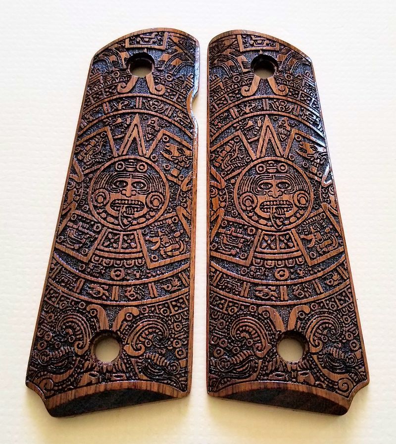 1911 full size custom engraved walnut wood grips Aztec Calendar | eBay