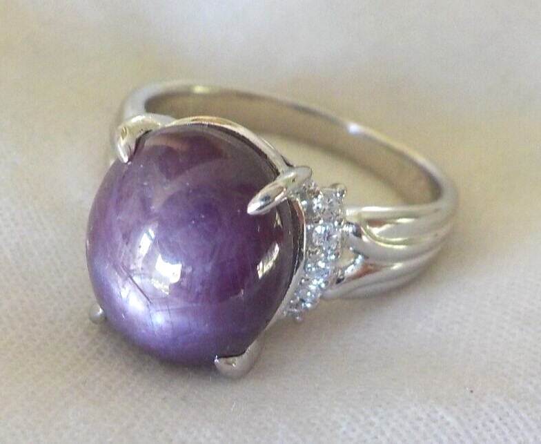 Solid Platinum Cherry Red Star Ruby Diamond Ring … - image 4