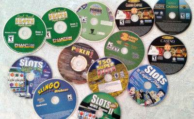 LOT OF 13 ASSORTED WINDOWS/PC CD-ROM GAMES SLOTS CASINO POKER VEGAS CHESS HOYLE