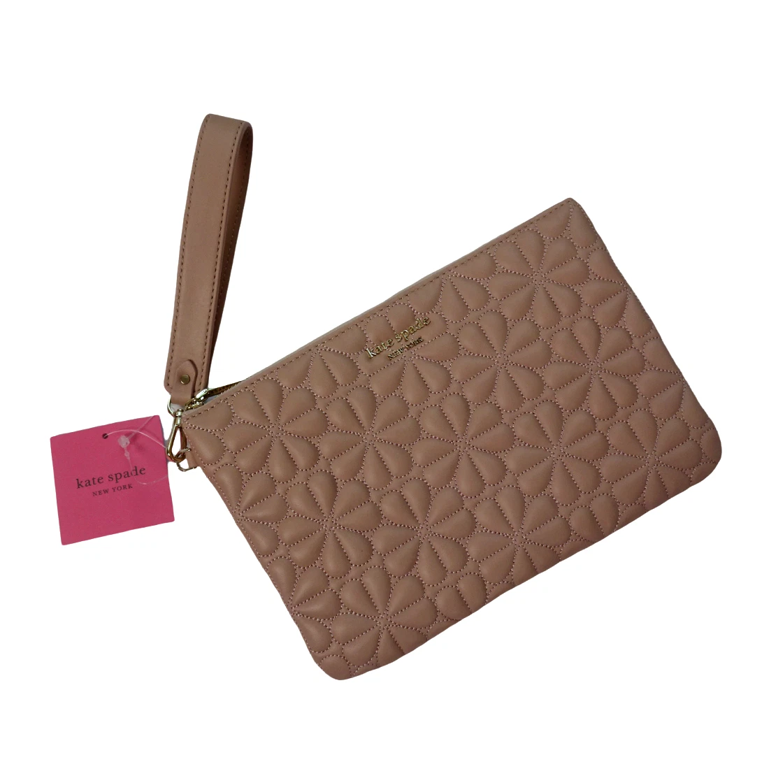 NWT KATE SPADE Bloom Pouch Wristlet Flapper Pink Blush Nappa Leather Logo  Flower | eBay