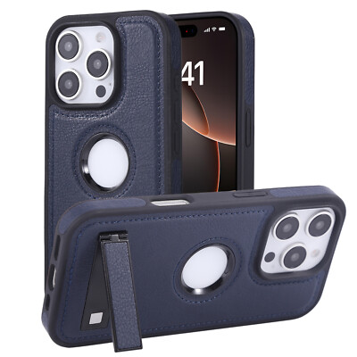 For iPhone 13 14 15 16 Pro Max Logo View Slim Leather Case with stand Shockproof