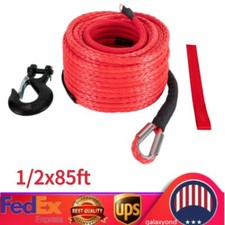1/2x85ft Synthetic Winch Rope 31500LBS w/ Hook Truck Car Tow Recovery Cable