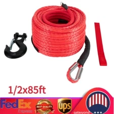 1/2x85ft Synthetic Winch Rope 31500LBS w/ Hook Truck Car Tow Recovery Cable