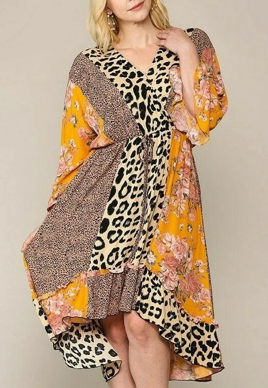 Plus Size UMGEE Vintage BOHO GYPSY Sand Leopard DRESS  XL