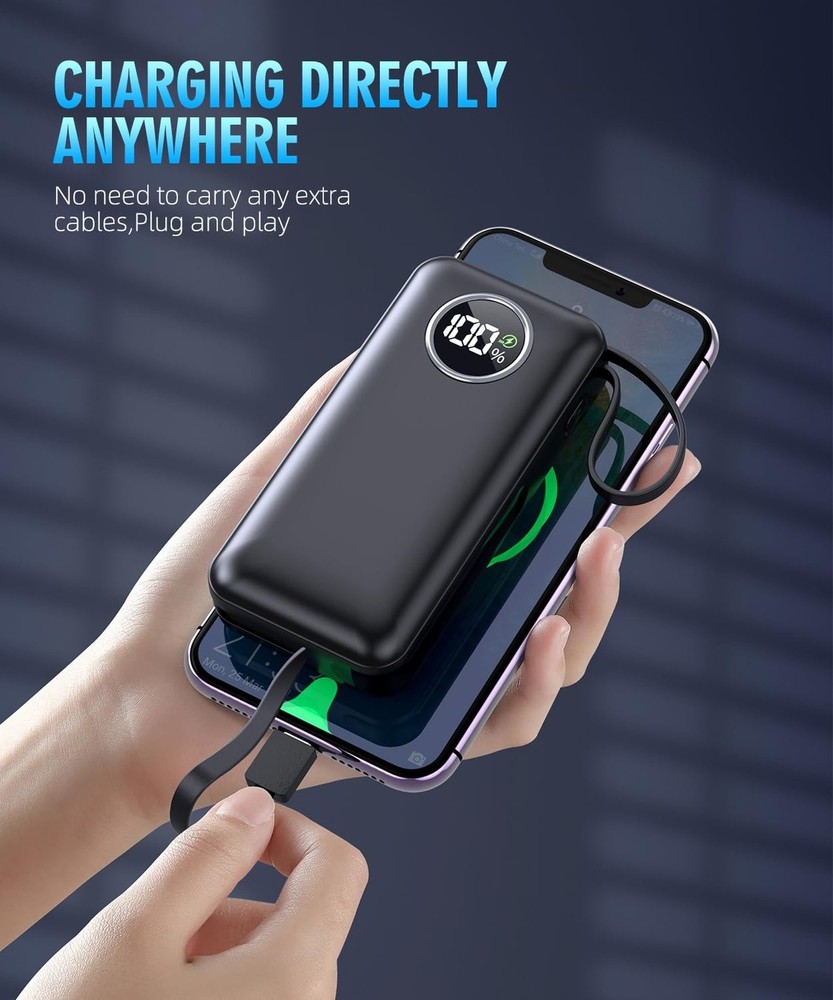 15000mAh Power Bank with Built-in Cables for Fast Portable Charging