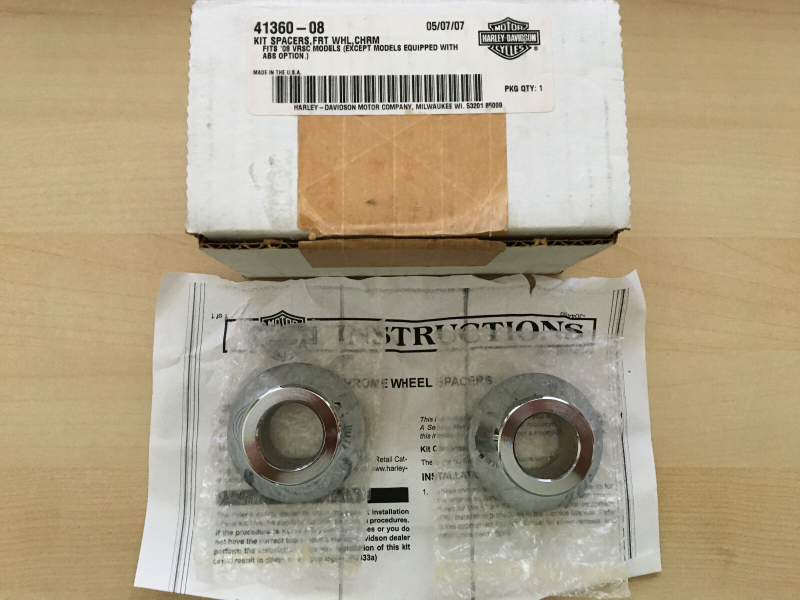 HARLEY DAVIDSON FRONT WHEEL CHROME SPACERS KIT OEM P/N 4136008 NOS eBay