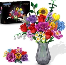 Flower Bouquet Building Set Valentines Day,18 Flowers Rose Building Block 1015PC