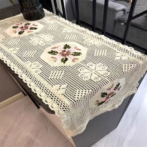 15"x35" Vintage Embroidered Lace Table Runner Dresser Scarf Hand Crochet Doily - Picture 1 of 11