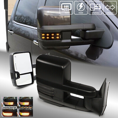 For 2007-2013 Silverado Power+Heated Smoke Sequential Signal Trailer Tow Mirrors