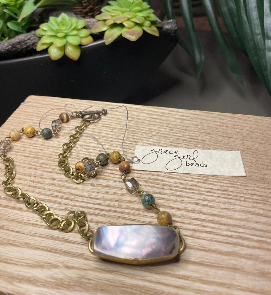 HANDMADE Chain Artisan Abalone Natural Gemstone Choker/Bracelet Wrap GORGEOUS - Image 3 of 4