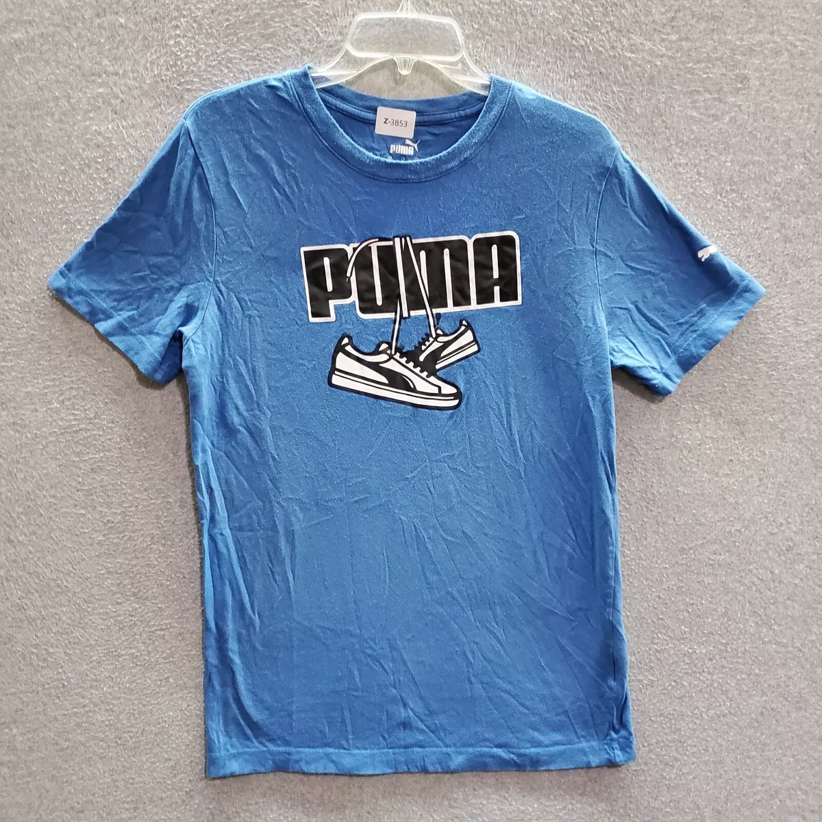 Puma Men T-Shirt Small Blue Logo Graphic Shoes Sneaker Hanging Short Sleeve  Tee | eBay