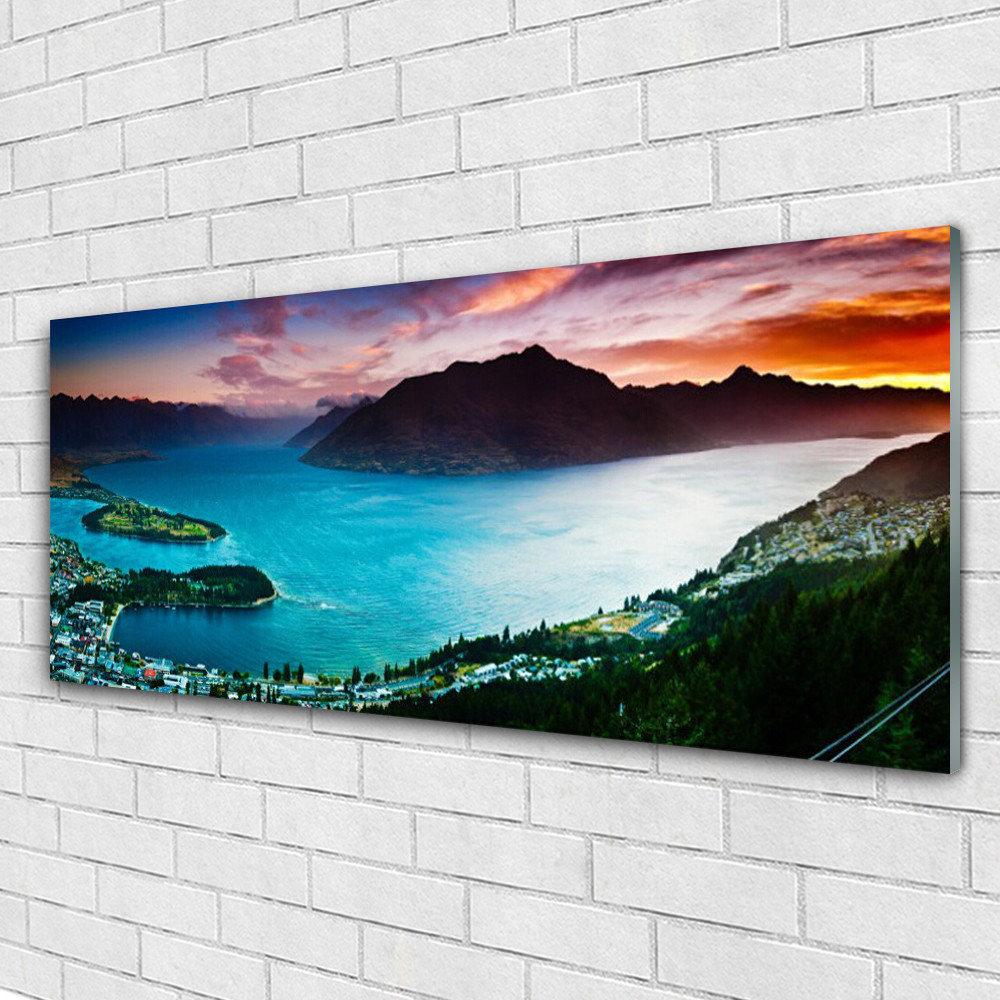 Impression sous verre de 125x50 cm pour décoration murale de montagne et fiord