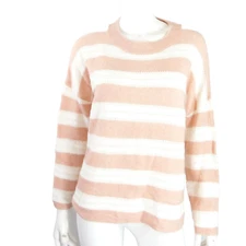 FRNCH Paris Womens S/M Light Pink Stripe Pointelle Crewneck Sweater Novalie