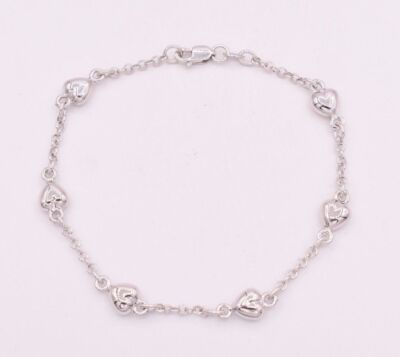 7'' 3D Puffed Heart Link Rolo Armband Echt 14K Weißgold 3,75gr TOLLES GESCHENK!
