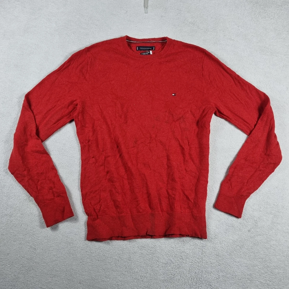 Tommy Hilfiger Mens Sweater Jumper Size L Large Red Crew Neck Stretch