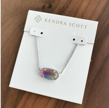 Kendra Scott Elisa Cadena Plata Acuarela Ilusión Collar Colgante Nuevo