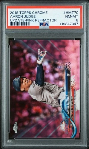 AARON JUDGE 2018 TOPPS CHROME UPDATE #HMT70 PINK REFRACTOR 🔥 PSA 8 NM-MINT 📈