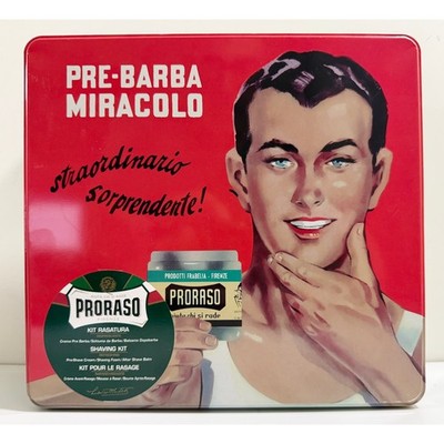Proraso Shaving Kit Mens OS Green Gino Vintage Selection Refreshing 3pc Tin Set