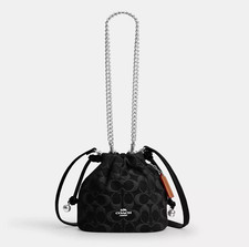 NWT Coach Faye Mini Drawstring Bag Signature Denim CCZ45 denim/Silver/black