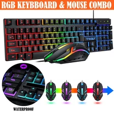 Wired Gaming Keyboard And Mouse Set RGB LED Rainbow Backlit For Computer Desktop