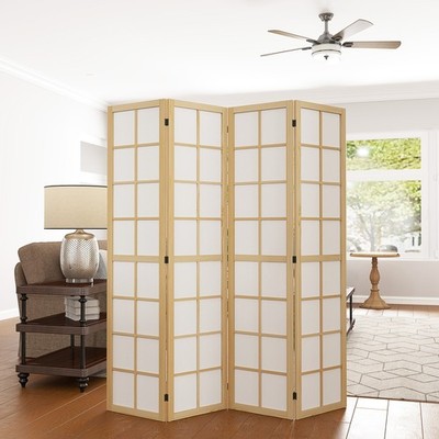 Faltbarer Raumteiler mit 4 Paneelen, freistehende Raumtrennung, 160 x 170 cm, natur